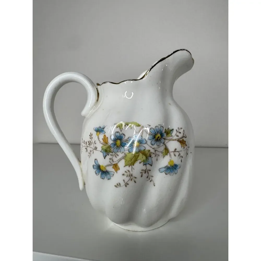 Antique Thomas Morris Niobe Creamer & Underplate Blue Floral Made in England